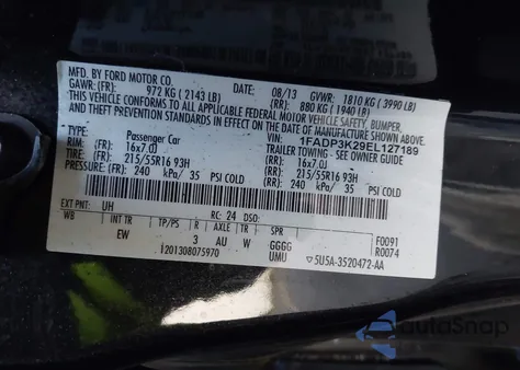 2014 Ford Focus Se z USA, uszkodzony, nr VIN 1FADP3K29EL127189